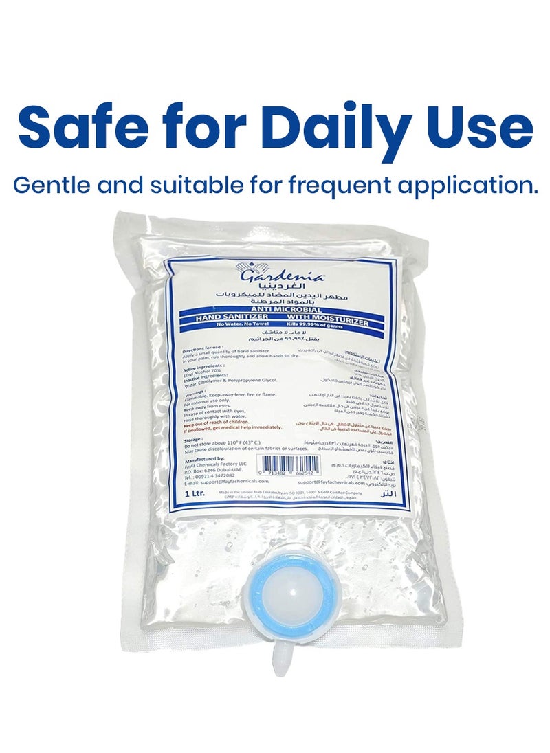 1L Refill Pouch, 6Pcs - Hand Sanitizer Gel with Moisturizer, Lemongrass - Gentle & Effective Hand Care, Kills 99.9% Germs