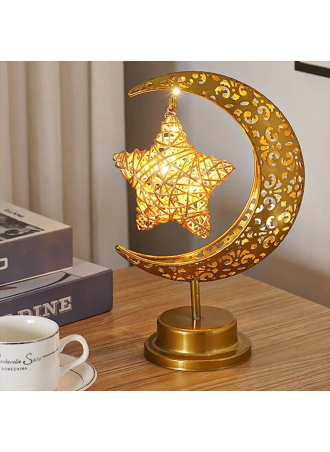 Ramadan Lamp, Ramadan Lights, Ramadan Decorations for Home, Ramadan Night Lights, Gold Moon Star Shape Table Lights for Home Decorations