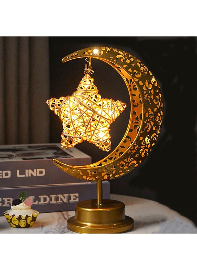 Ramadan Lamp, Ramadan Lights, Ramadan Decorations for Home, Ramadan Night Lights, Gold Moon Star Shape Table Lights for Home Decorations