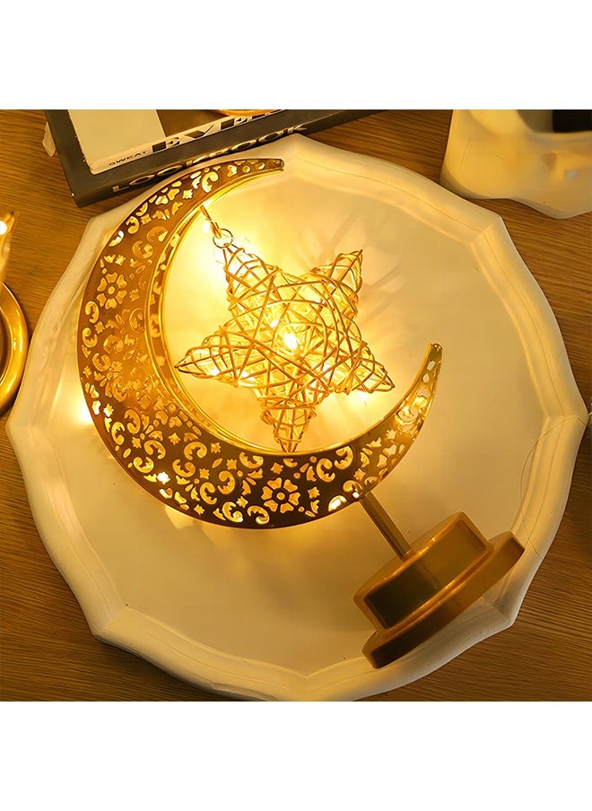 Ramadan Lamp, Ramadan Lights, Ramadan Decorations for Home, Ramadan Night Lights, Gold Moon Star Shape Table Lights for Home Decorations