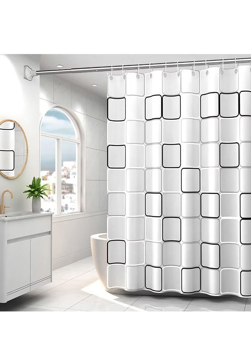 Lattice Pattern Plastic Shower Curtain for Bathroom, Waterproof and Durable with 12 Hooks, Ideal for Modern Home Decor, (180 x 180 cm) (Style 1)