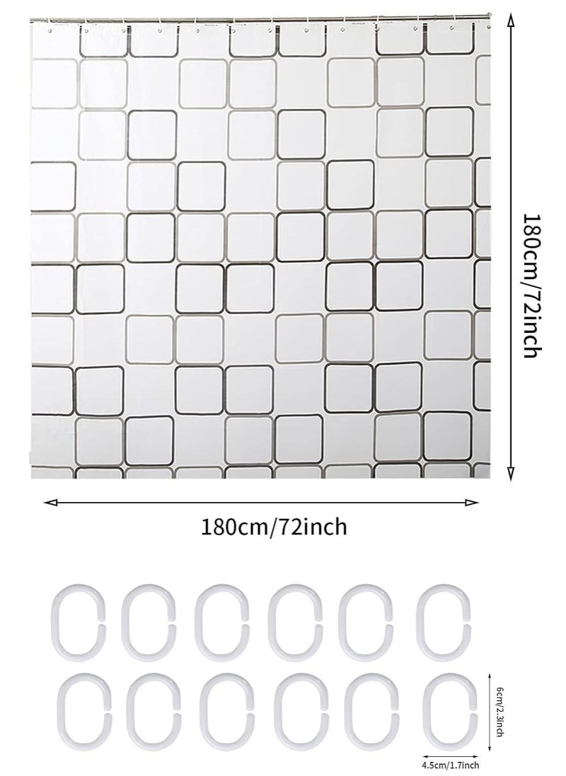 Lattice Pattern Plastic Shower Curtain for Bathroom, Waterproof and Durable with 12 Hooks, Ideal for Modern Home Decor, (180 x 180 cm) (Style 1)