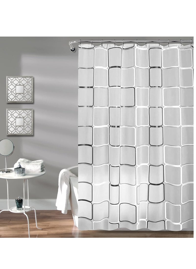 Lattice Pattern Plastic Shower Curtain for Bathroom, Waterproof and Durable with 12 Hooks, Ideal for Modern Home Decor, (180 x 180 cm) (Style 1)