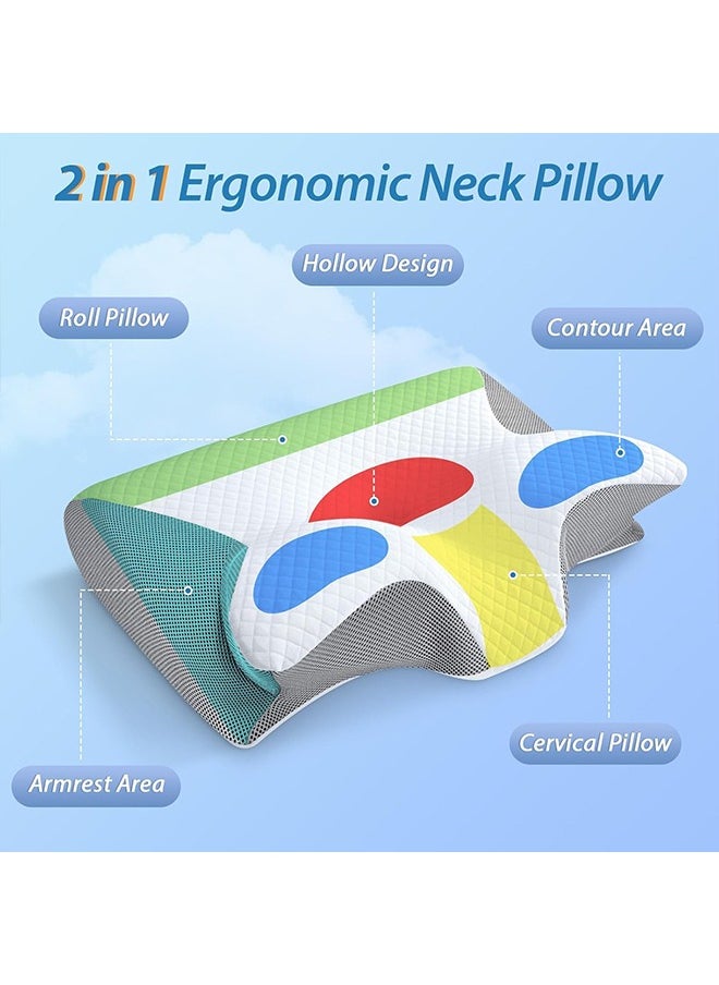 Memory Foam Cervical Pillow, 2 in 1 Ergonomic Contour Orthopedic Pillow for Neck Pain, Contoured Support Pillows for Side Back Stomach Sleepers(Gray)