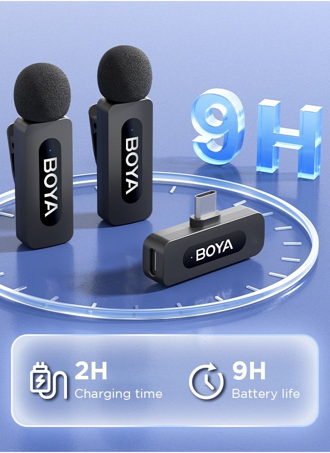 BOYA BY-V20 wireless microphone Noise Cancellation Lavalier Microphone Mini Mic 100M Transmission microphone for Vlogging TikTok YouTube Content Creators Live Streaming Interview Recording iPhone Android Smartphones Action DSLR Camera Laptop PC