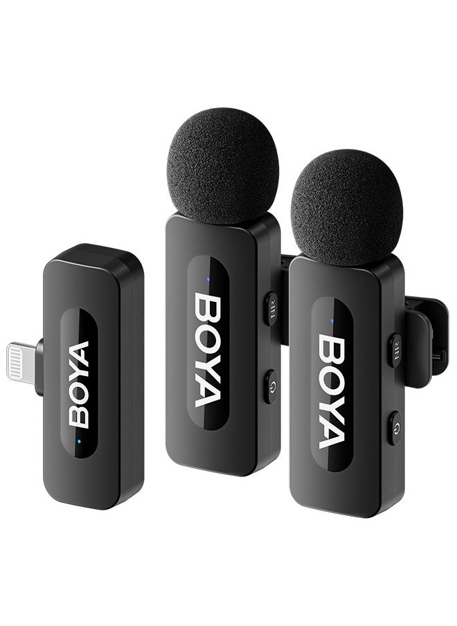 BOYA BY-V2 wireless microphone Noise Cancellation Lavalier Microphone Mini Mic 100M Transmission microphone for Vlogging TikTok YouTube Content Creators Live Streaming Interview Recording iPhone Android Smartphones Action DSLR Camera Laptop PC