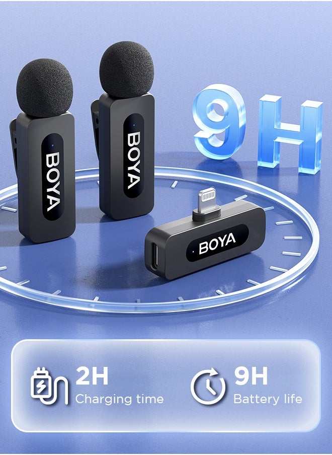 BOYA BY-V2 wireless microphone Noise Cancellation Lavalier Microphone Mini Mic 100M Transmission microphone for Vlogging TikTok YouTube Content Creators Live Streaming Interview Recording iPhone Android Smartphones Action DSLR Camera Laptop PC