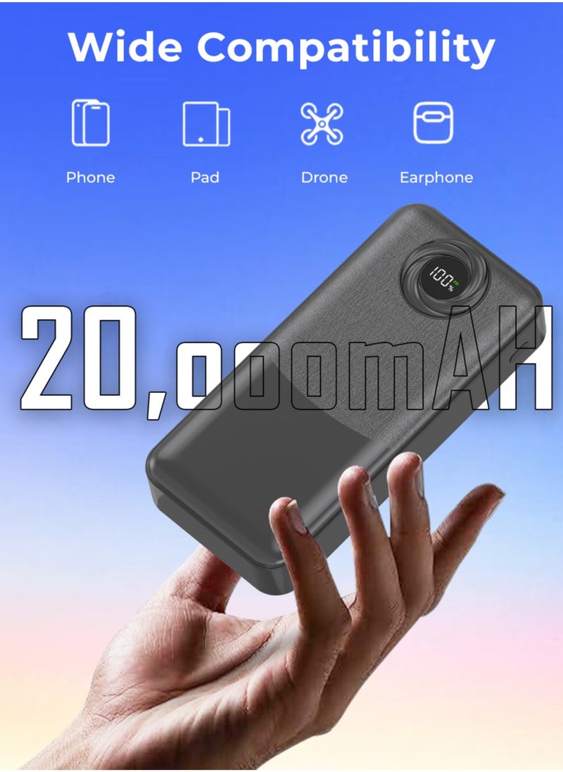 20000mAh Power Bank, PD20W + QC 22.5W Fast Charging, Polymer Battery, 2 USB Output Ports, Digital Display Power, Strong LCD Light, Compatible with iPhone, Samsung Galaxy, Apple Watch, AirPods, iPad (Black)
