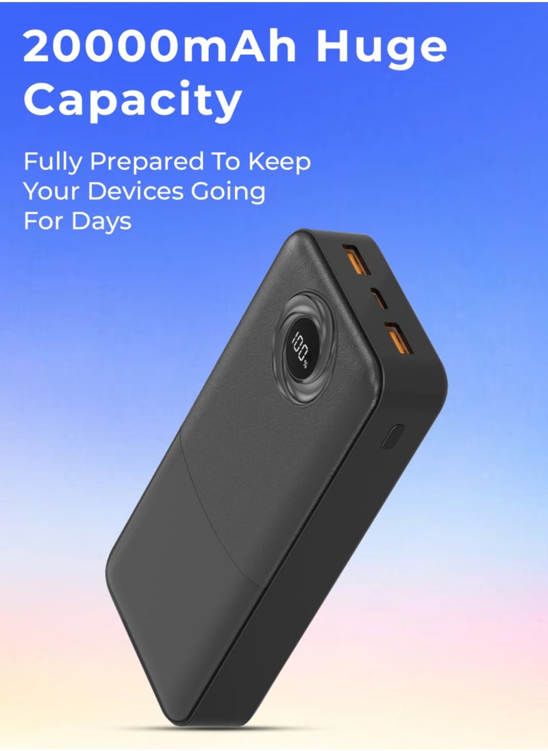 20000mAh Power Bank, PD20W + QC 22.5W Fast Charging, Polymer Battery, 2 USB Output Ports, Digital Display Power, Strong LCD Light, Compatible with iPhone, Samsung Galaxy, Apple Watch, AirPods, iPad (Black)