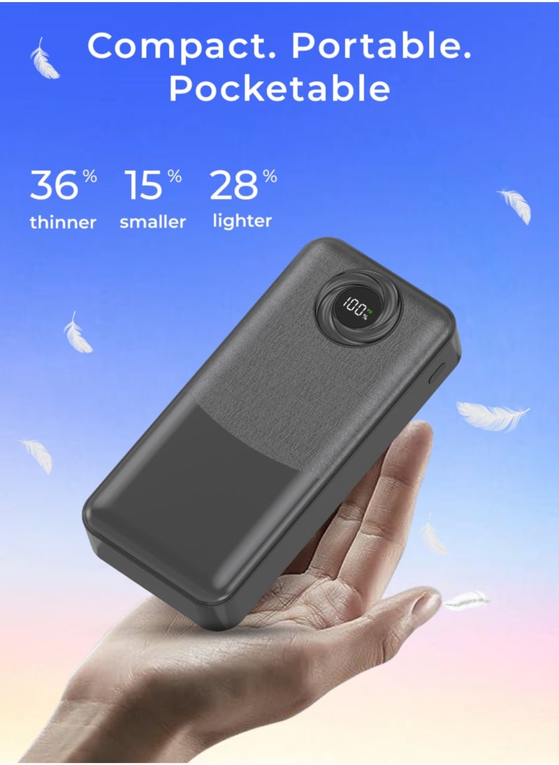 20000mAh Power Bank, PD20W + QC 22.5W Fast Charging, Polymer Battery, 2 USB Output Ports, Digital Display Power, Strong LCD Light, Compatible with iPhone, Samsung Galaxy, Apple Watch, AirPods, iPad (Black)
