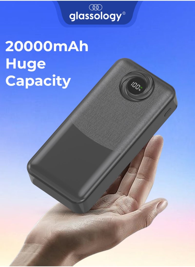 20000mAh Power Bank, PD20W + QC 22.5W Fast Charging, Polymer Battery, 2 USB Output Ports, Digital Display Power, Strong LCD Light, Compatible with iPhone, Samsung Galaxy, Apple Watch, AirPods, iPad (Black)