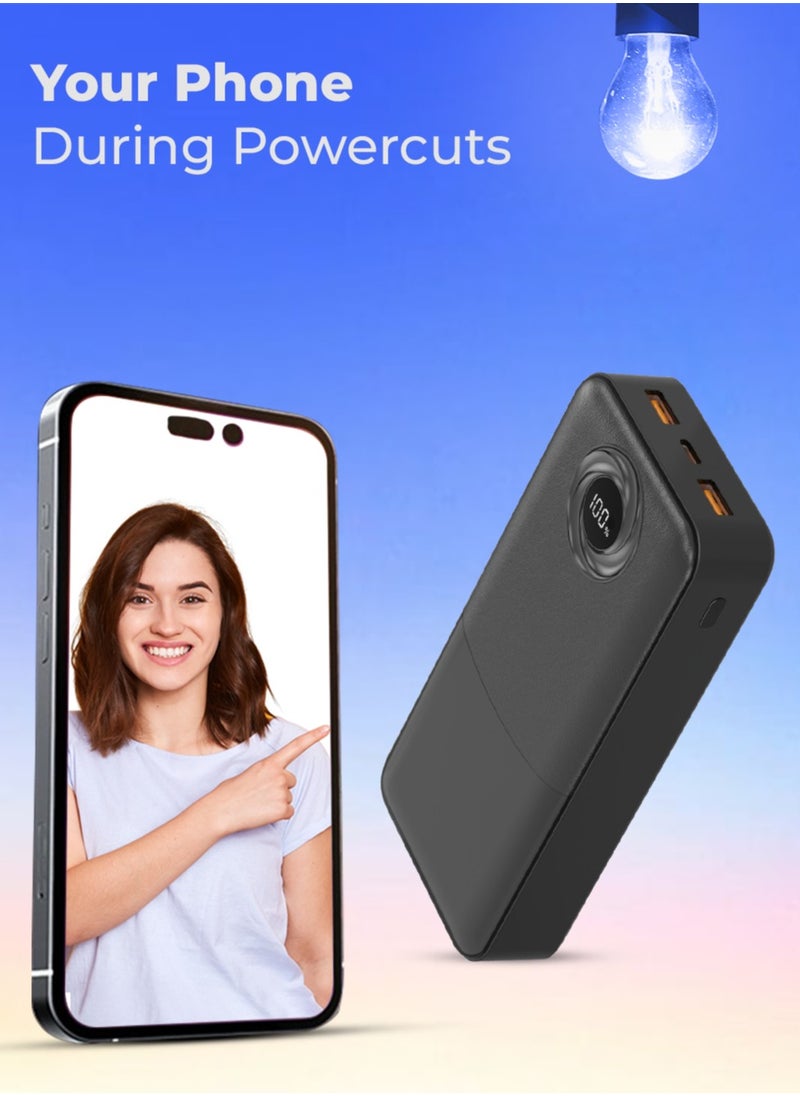 20000mAh Power Bank, PD20W + QC 22.5W Fast Charging, Polymer Battery, 2 USB Output Ports, Digital Display Power, Strong LCD Light, Compatible with iPhone, Samsung Galaxy, Apple Watch, AirPods, iPad (Black)