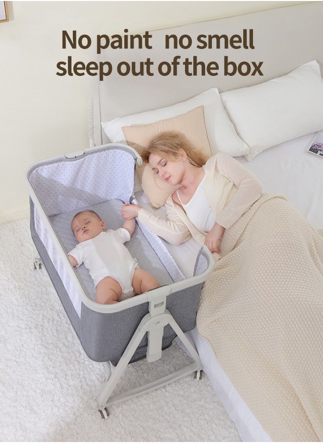 4 In 1 Baby Bedside Crib Foldable Newborn Bedside Sleeper Infant Bassinet Bed With Large Storage Basket Infant Travel Crib with Swivel Wheels and Mosquito Net