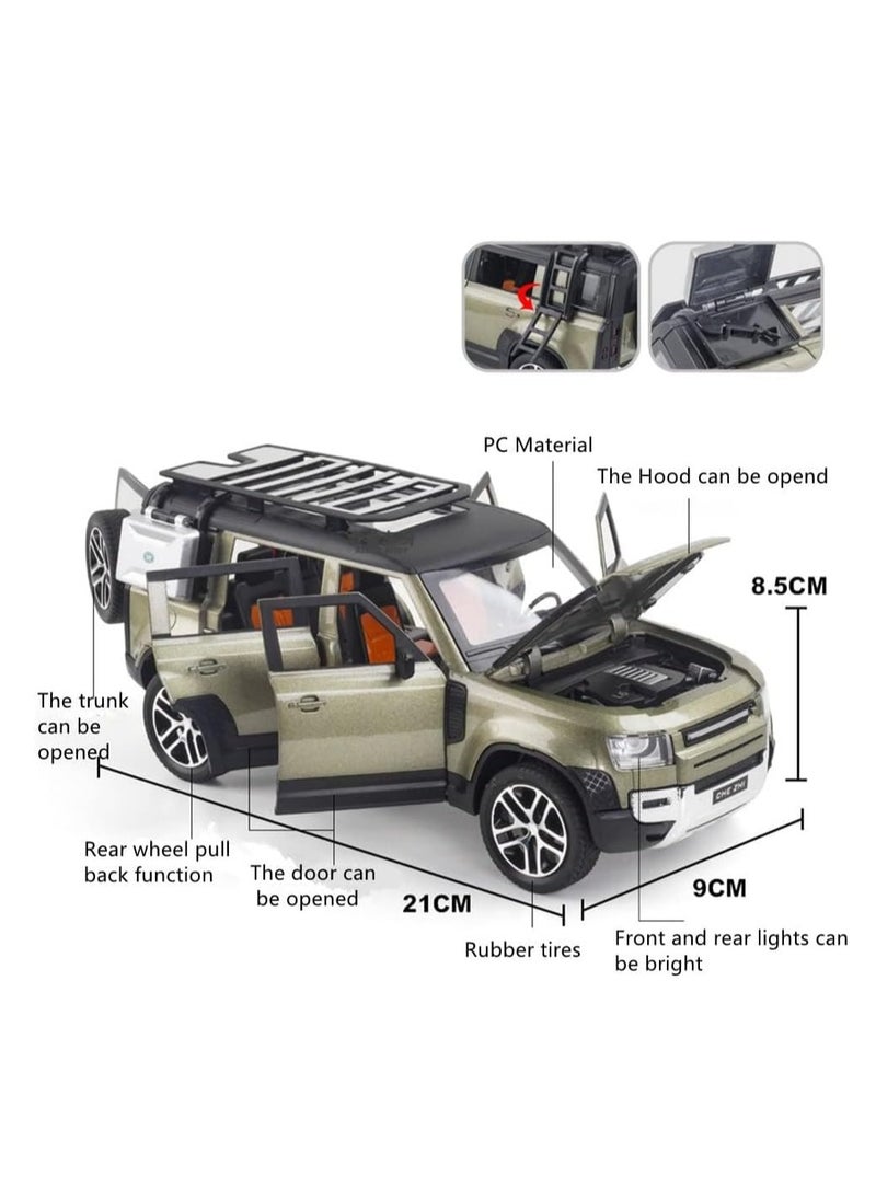 1:24 Scale Land Rover Defender Toy Cars, Diecast Model Luxury Metal Car Collection, Zinc Alloy Pull Back with Front and Back Lights and Sound, Open Doors