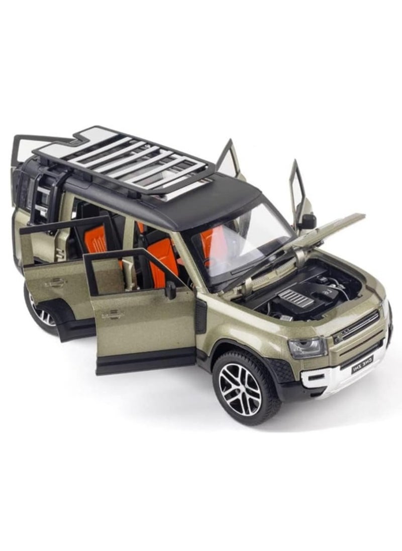 1:24 Scale Land Rover Defender Toy Cars, Diecast Model Luxury Metal Car Collection, Zinc Alloy Pull Back with Front and Back Lights and Sound, Open Doors