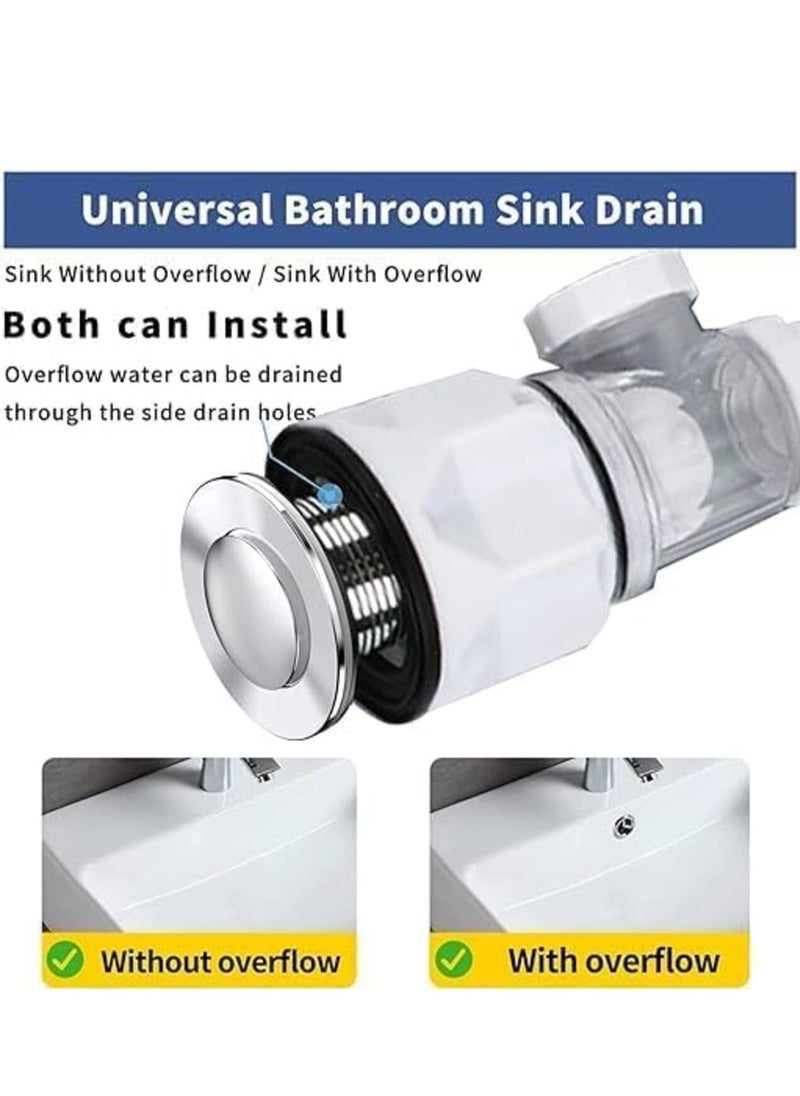 Bathroom Sink Drain Kit,Bathroom Sink Drain Pipe Replacement Pop Up Drain with Built-in Anti-clogging Stopper anti clogging pop-up drain plug suitable for most sink pipes with anti odor design(White)