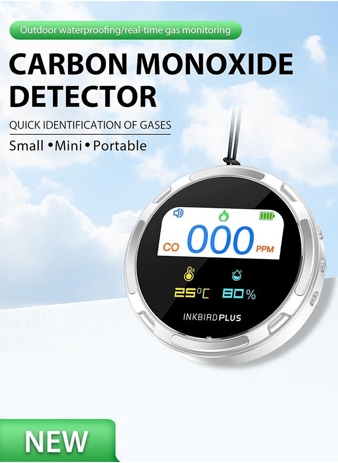 Portable Carbon Monoxide Detector HD10 Indoor 3-in-1 Air Quality Monitor Temperature Humidity CO Detector with Audible Alarm Low Battery Alarm Standby Mode IP65 Waterproof Adjustable