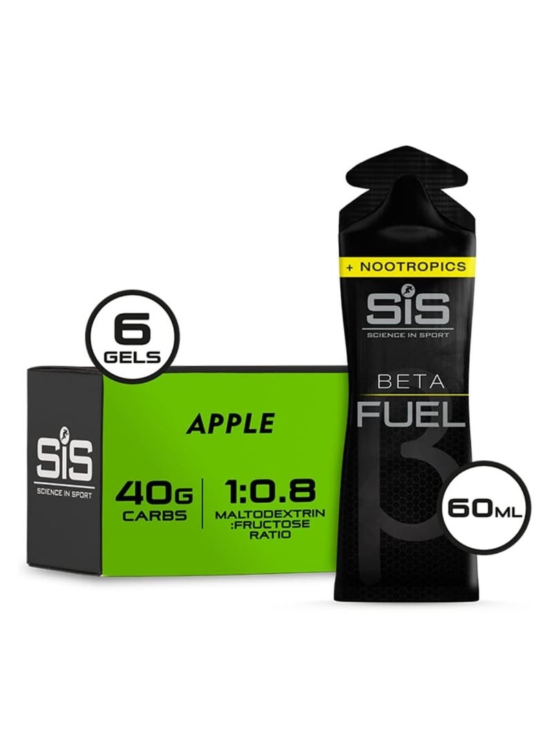 Apple Plus Nootropics - Beta Fuel Dual Source Energy Gel, 1:0.8 Maltodextrin : Fructore Ratio,60 ml pack of 6