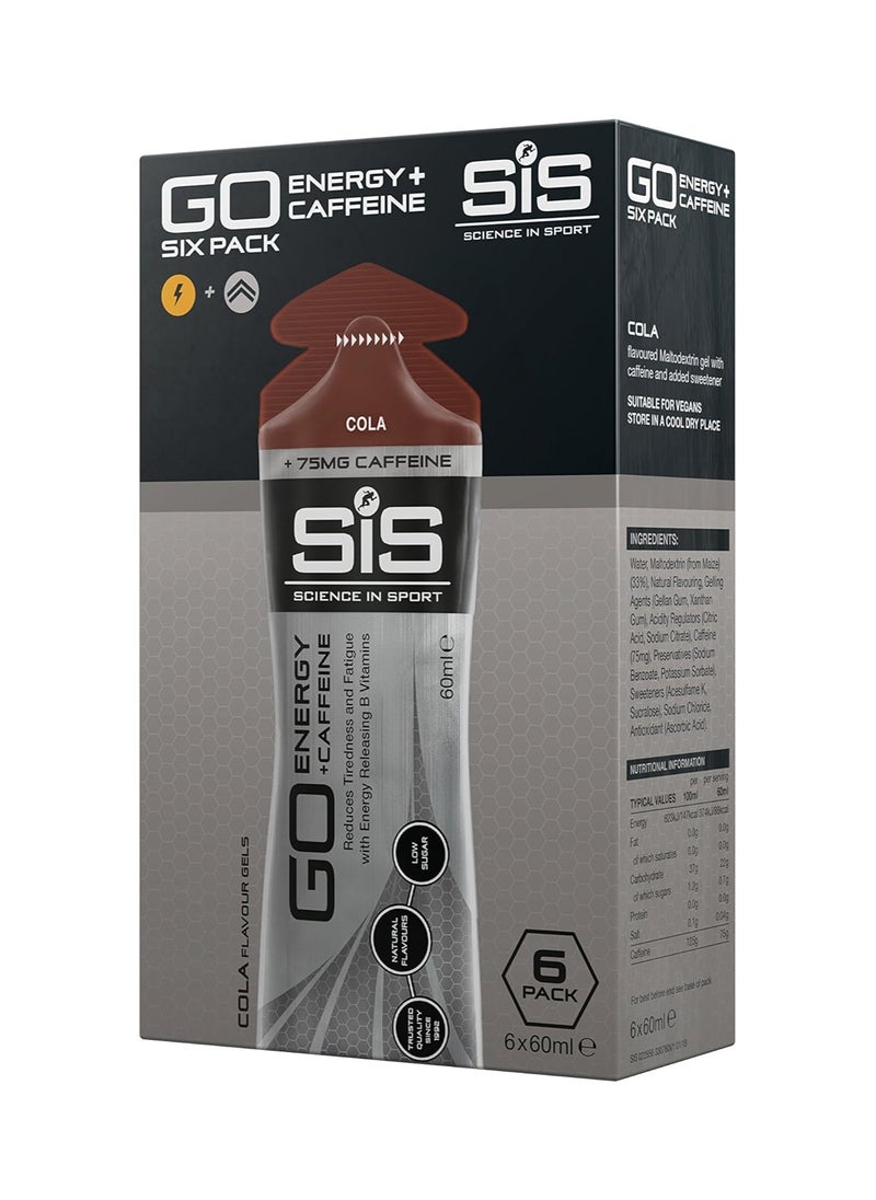 Go Energy+ Caffeine, Fast Energy, Increased Alertness and Improved Concentration, 75mg Caffeine, Cola Flavour, 60ml (6 Packs)