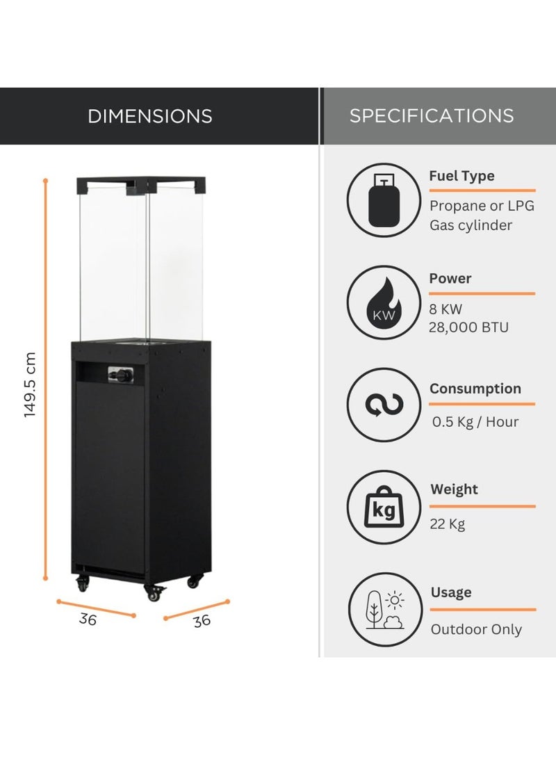 Freestanding Portable LPG & Propane Gas Heater with Wheels Outdoor Heating Solution for Cool Evenings Garden, Terrace