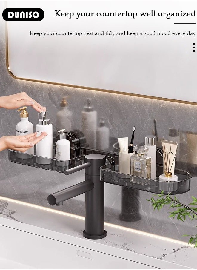 Over The Sink Shelf with Suction Cup, Removable Shelf Organizer Over The Faucet, Bathroom Sink Shelf Over Faucet, U-Shaped Recess Design Countertop Organizer, Multi-Functional Hollow Storage Shelf for Bathroom, Kitchen