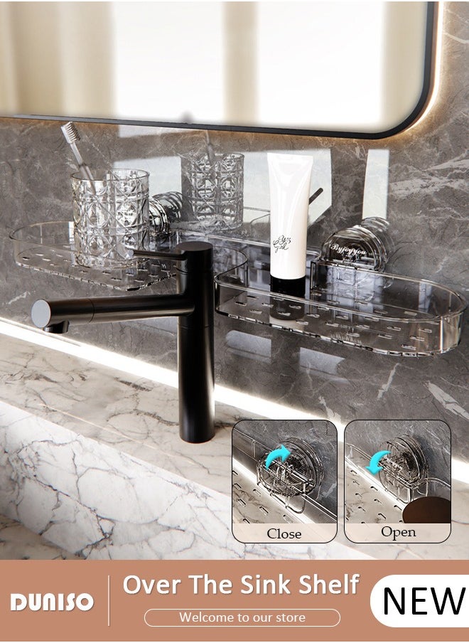 Over The Sink Shelf with Suction Cup, Removable Shelf Organizer Over The Faucet, Bathroom Sink Shelf Over Faucet, U-Shaped Recess Design Countertop Organizer, Multi-Functional Hollow Storage Shelf for Bathroom, Kitchen