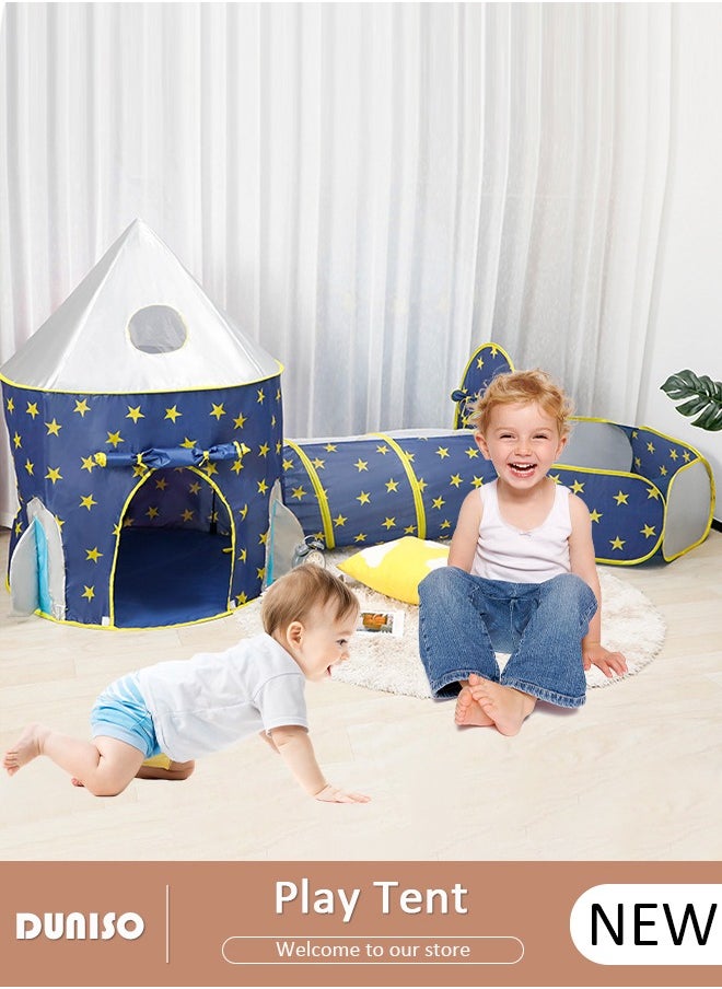 Foldable Play Tent, 3 in 1 Starry Sky Play Tent for Kids, Combo Play Toy Tent with Crawl Tunnel, Stars Themed Playhouse Indoor Outdoor Games Party Children Pop Up Foldable Tent Birthday Toy for Boys Girls Baby, Ideal Gift in Holiday & Birthday