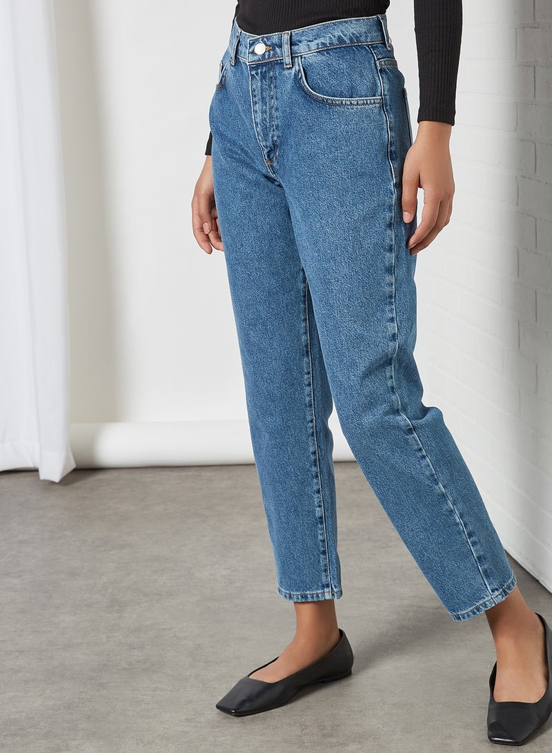 High Waist Loose Jeans Medium Blue Denim