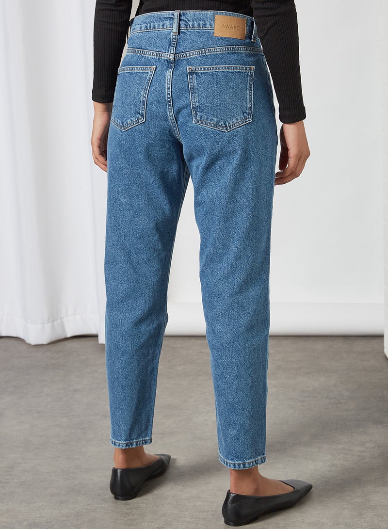 High Waist Loose Jeans Medium Blue Denim