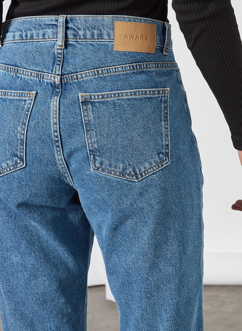 High Waist Loose Jeans Medium Blue Denim