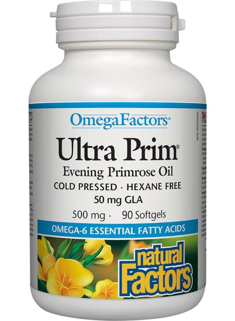Omega Factors by Natural Factors, Ultra Prim Evening Primrose Oil, Promotes Women's and Immune Health with Omega-6 GLA, 90 softgels