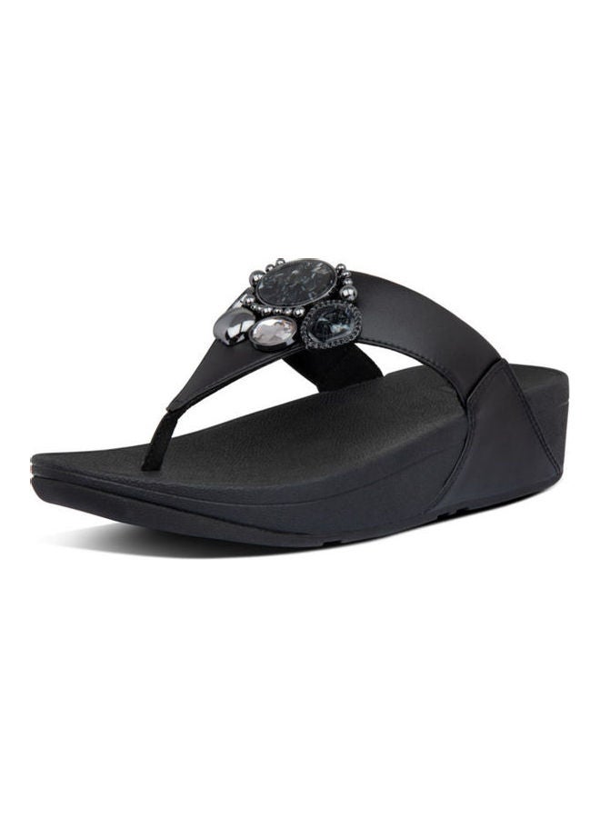 Lulu Cluster Slip-On Detail Wedge Heel Sandals Black