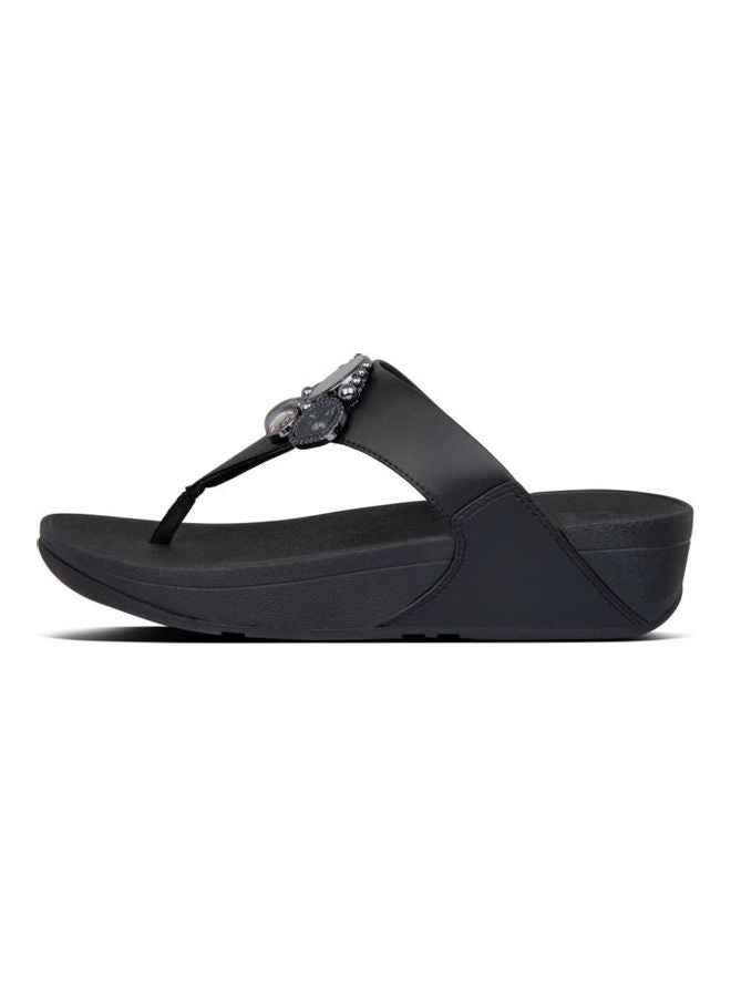 Lulu Cluster Slip-On Detail Wedge Heel Sandals Black