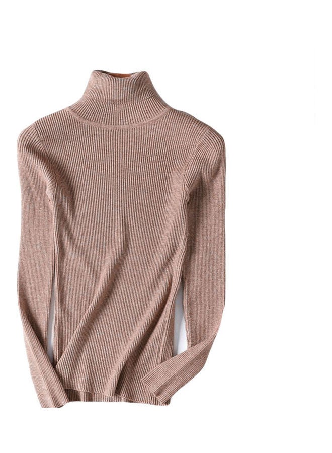 Elastic Slim Knitted Pullover Sweater Camel