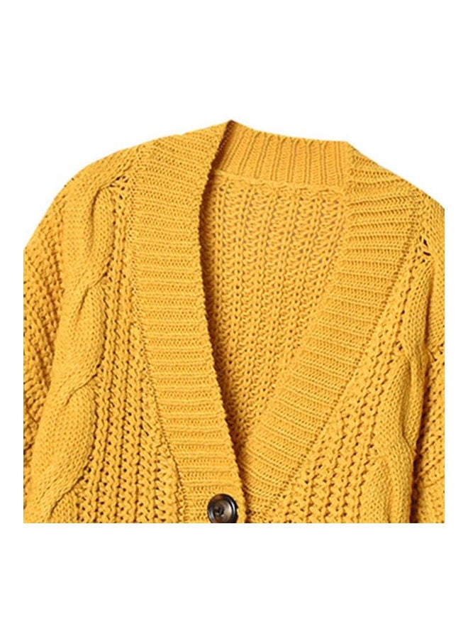 3 Button Detail Knitted Cardigan Yellow