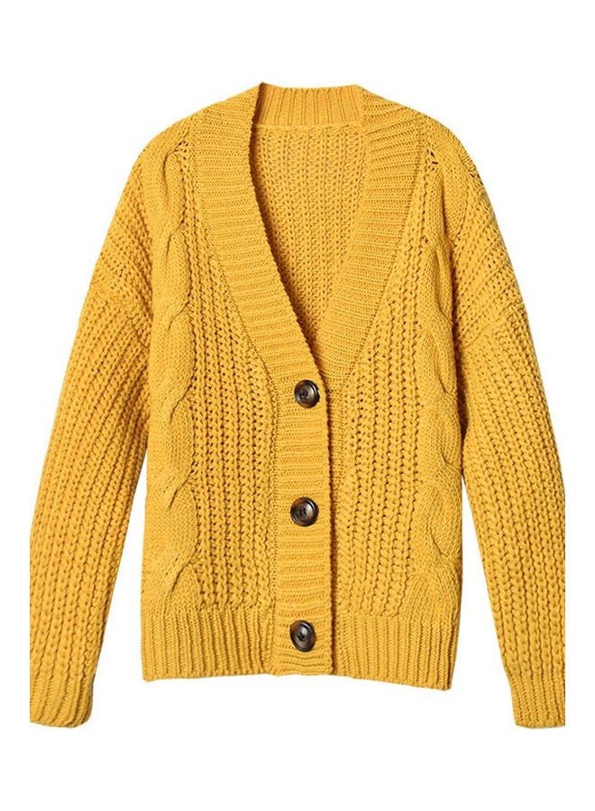 3 Button Detail Knitted Cardigan Yellow