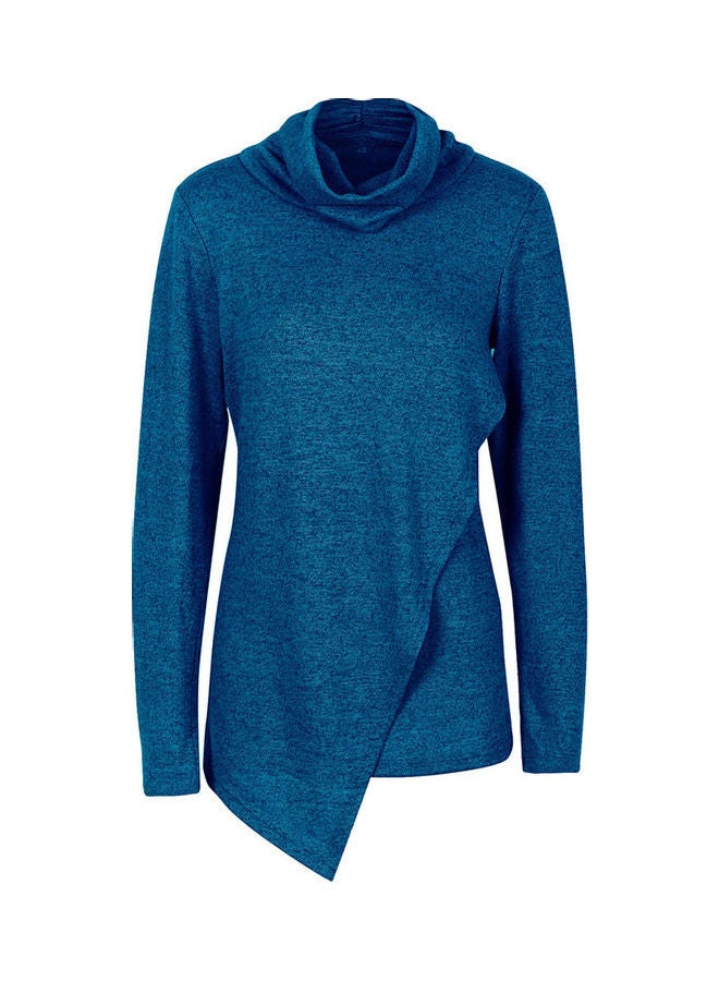 Solid High Low Bottom Sweater Blue