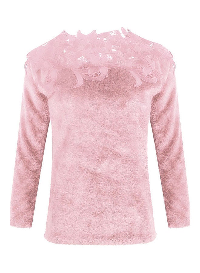 Lace Detailed Solid Sweater Pink