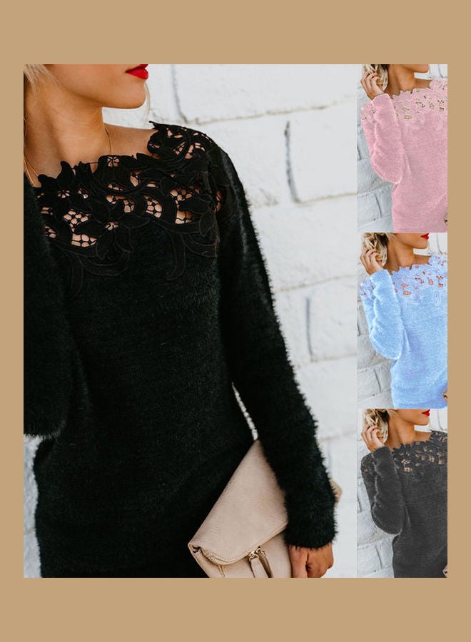 Lace Detailed Solid Sweater Pink