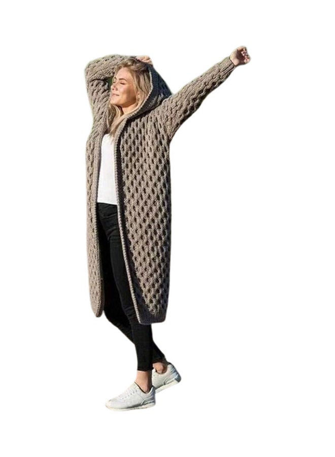 Knitted Hooded Cardigan Khaki