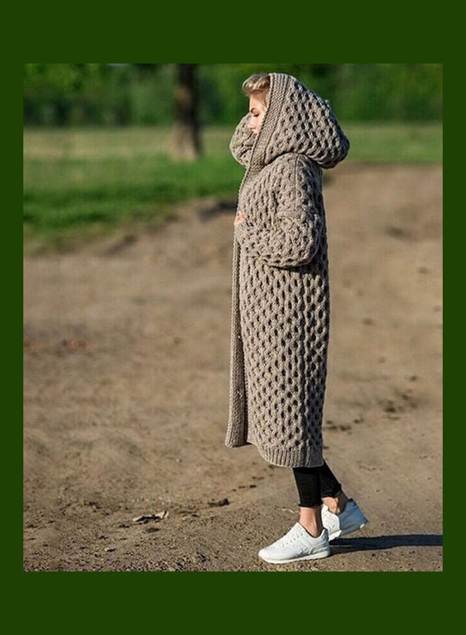 Knitted Hooded Cardigan Khaki