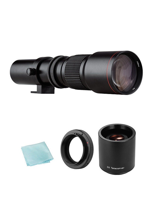 Camera Super Telephoto Lens 500mm F/8.0-32 Manual Zoom T-Mount  + 2X 500mm Teleconverter Lens + T2-EOS Adapter Ring Replacement
