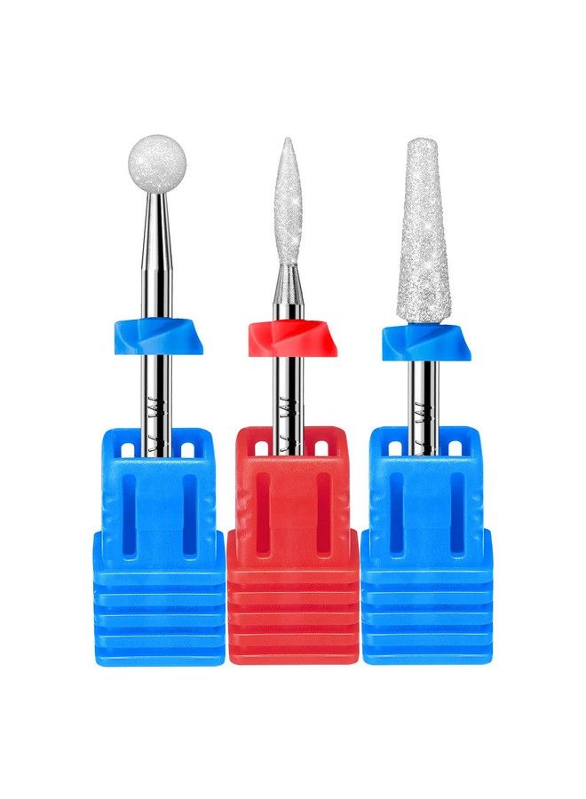 Diamond Nail Drill Bits 3 Pcs Cuticle Drill Bits All In One Nail Prep Kit For Under Nail Dead Skin Cleaning 3/32