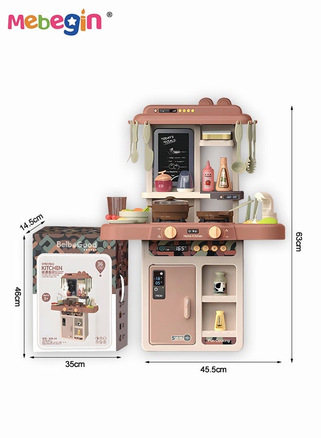 42 Pcs Pretend Kitchen Toy Set with Accessories, Kitchen Play Set Toy with Realistic Light Sound Steam Simulation, Indoor Kitchen Cooking Playset Toys with Water Outlet, Toys for Children Kids Girls B