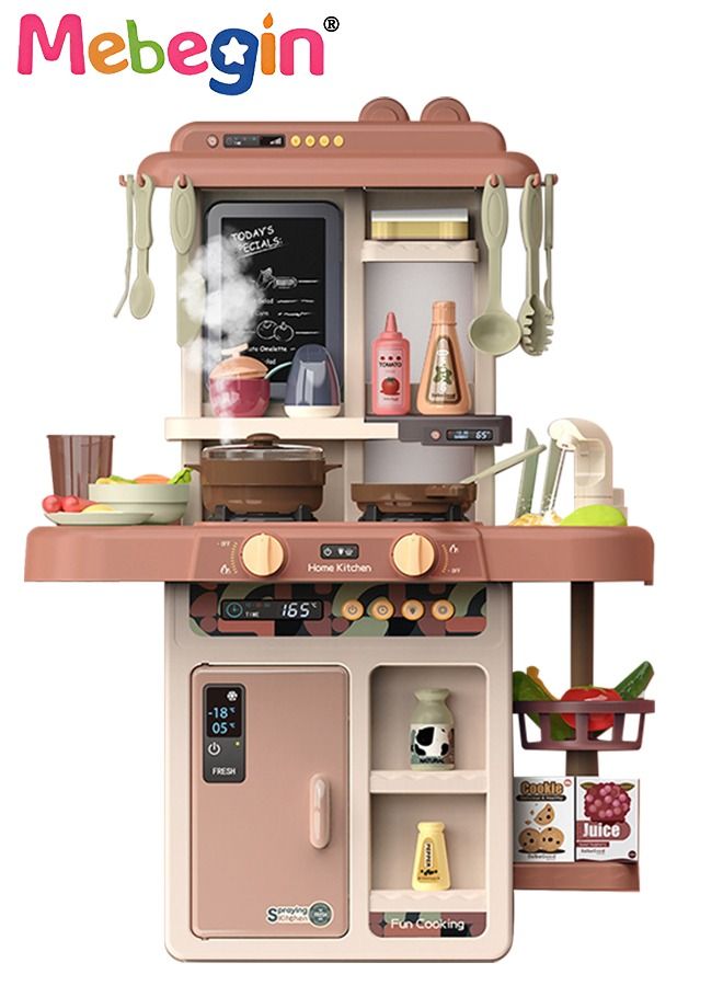 42 Pcs Pretend Kitchen Toy Set with Accessories, Kitchen Play Set Toy with Realistic Light Sound Steam Simulation, Indoor Kitchen Cooking Playset Toys with Water Outlet, Toys for Children Kids Girls B