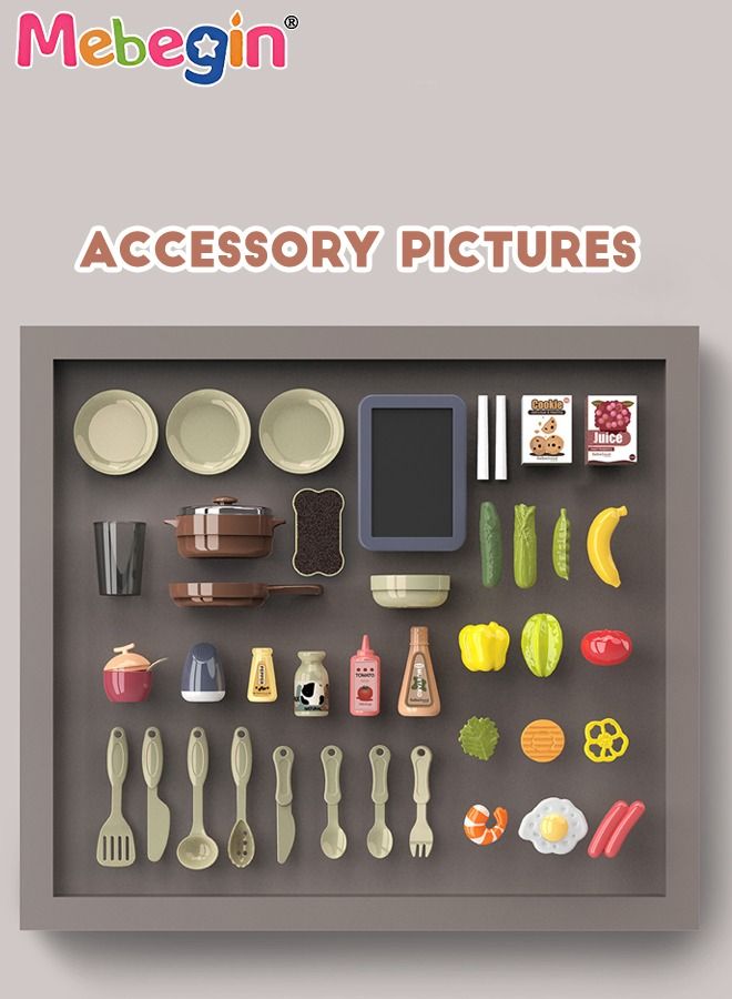 42 Pcs Pretend Kitchen Toy Set with Accessories, Kitchen Play Set Toy with Realistic Light Sound Steam Simulation, Indoor Kitchen Cooking Playset Toys with Water Outlet, Toys for Children Kids Girls B