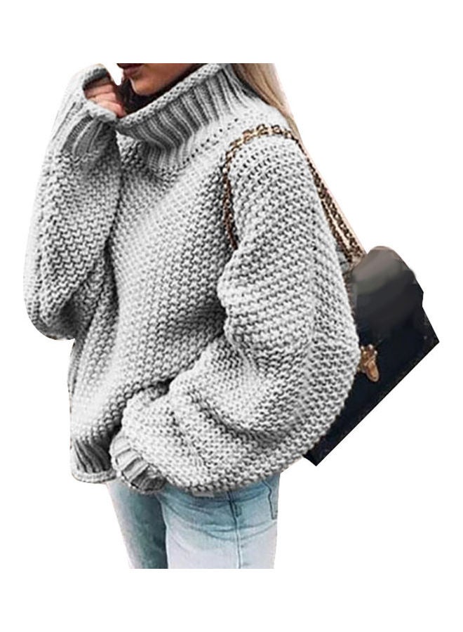 Turtleneck Batwing Sleeve Knitted Sweater Grey