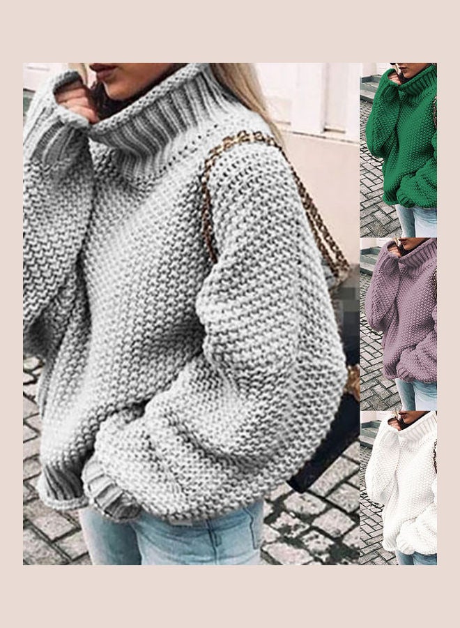 Turtleneck Batwing Sleeve Knitted Sweater Grey