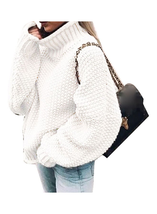 Turtleneck Batwing Sleeve Knitted Sweater White