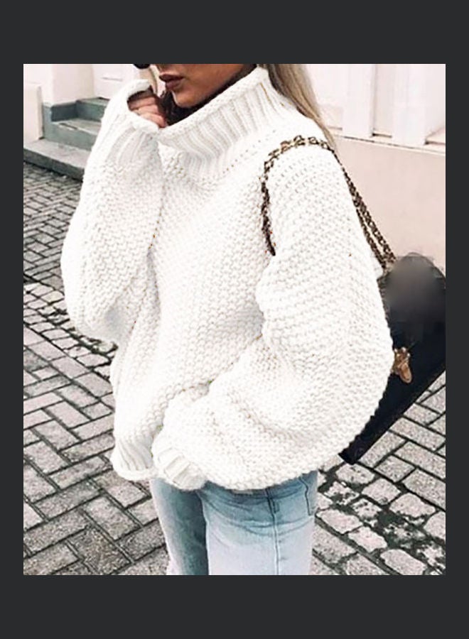 Turtleneck Batwing Sleeve Knitted Sweater White